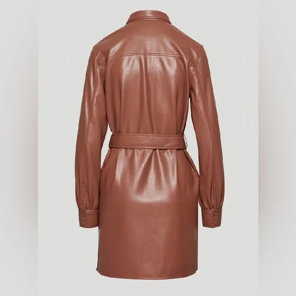 NWT Aritzia Wilfred Caroline Belted Vegan Leather shirt dress - Picture 2 of 11